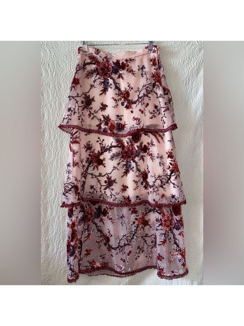 Willow and Clay Floral Velour Tier Maxi Skirt NWOT